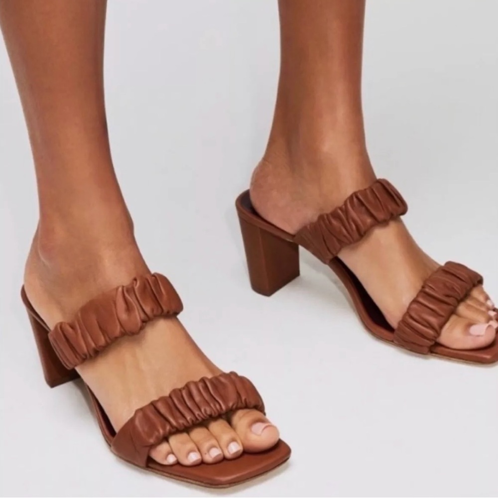 Staud Brown Frankie 50 Ruched Leather Sandals